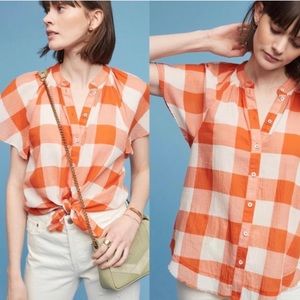 Anthropologie Maeve Plaid Flutter Sleeve Blouse - Small